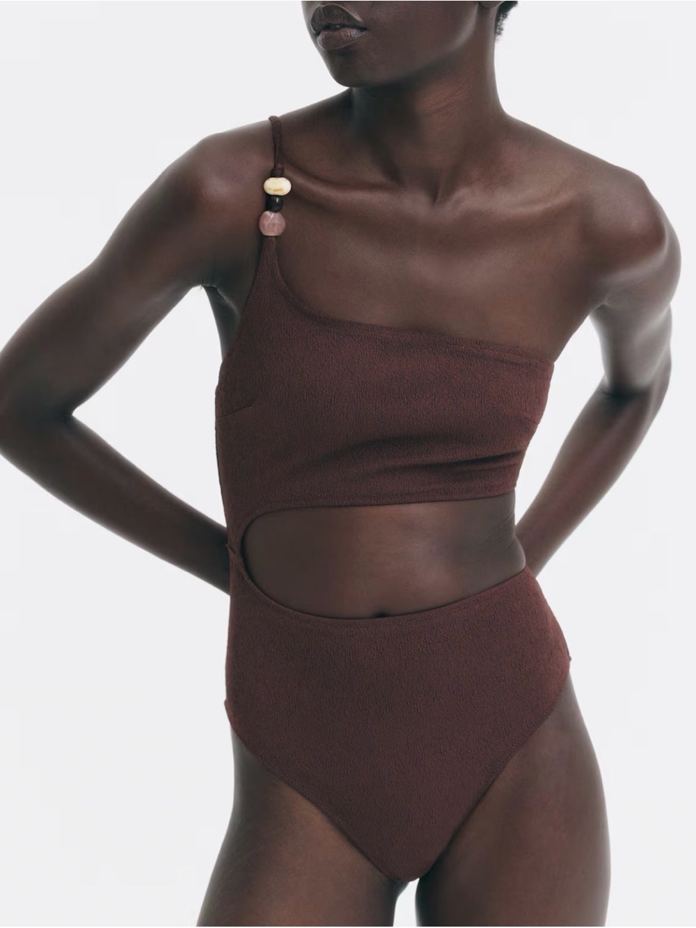 NWT One-Shoulder Brown Cutout One-Piece Swimsuit